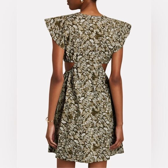 NWT Rails Nyla Flutter Sleeve Cotton Poplin Mini Cutout Dress Olive Vine size XL - Picture 4 of 15